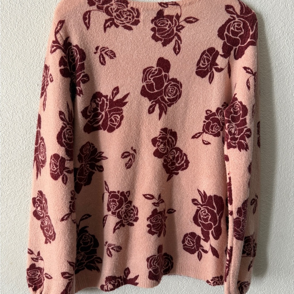 Women’s Elle Rose and Maroon Floral Sweater size Medium - Picture 3 of 8